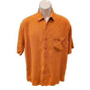 Jos A bank 100% silk orange button up short sleeve island vacation top L comfort
